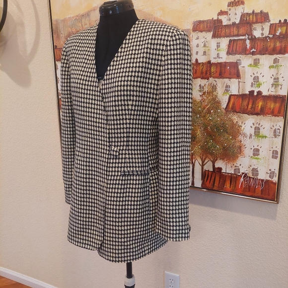 VINTAGE CHRISTIAN DIOR 80s 1 button BLAZER - Geometric Print - 6 - Picture 3 of 11